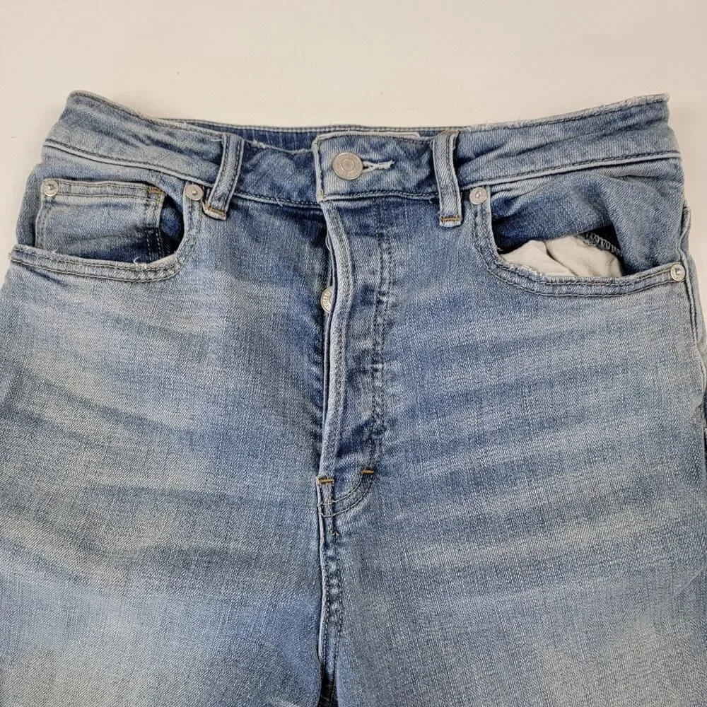 Free People High Rise Wide Leg Blue Denim Floral Jeans Sz 27 Embroidered Boho - Picture 2 of 11